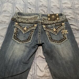 Miss Me Blue Boot Cut Jeans with Embellished Design